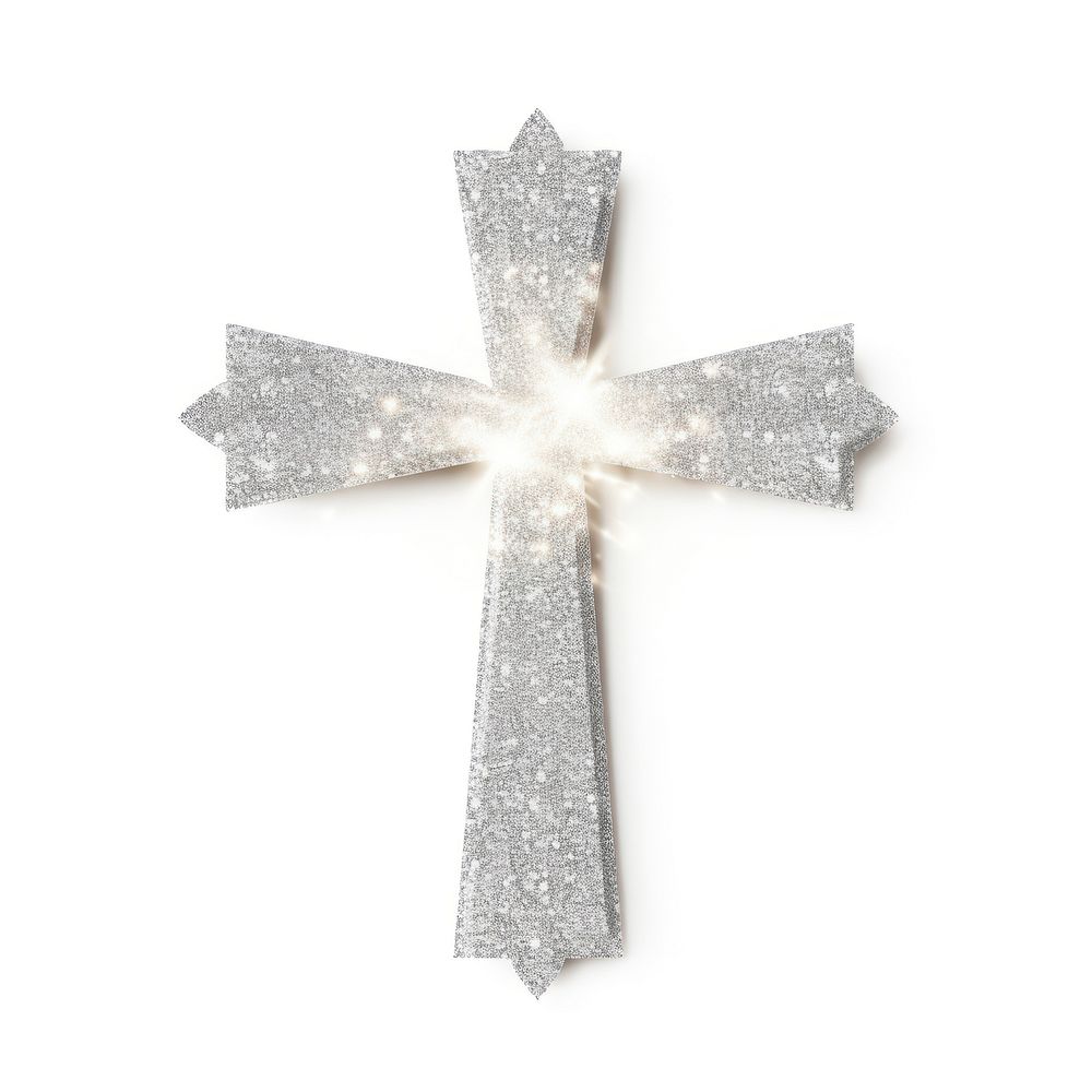 Silver cross icon symbol white background spirituality.