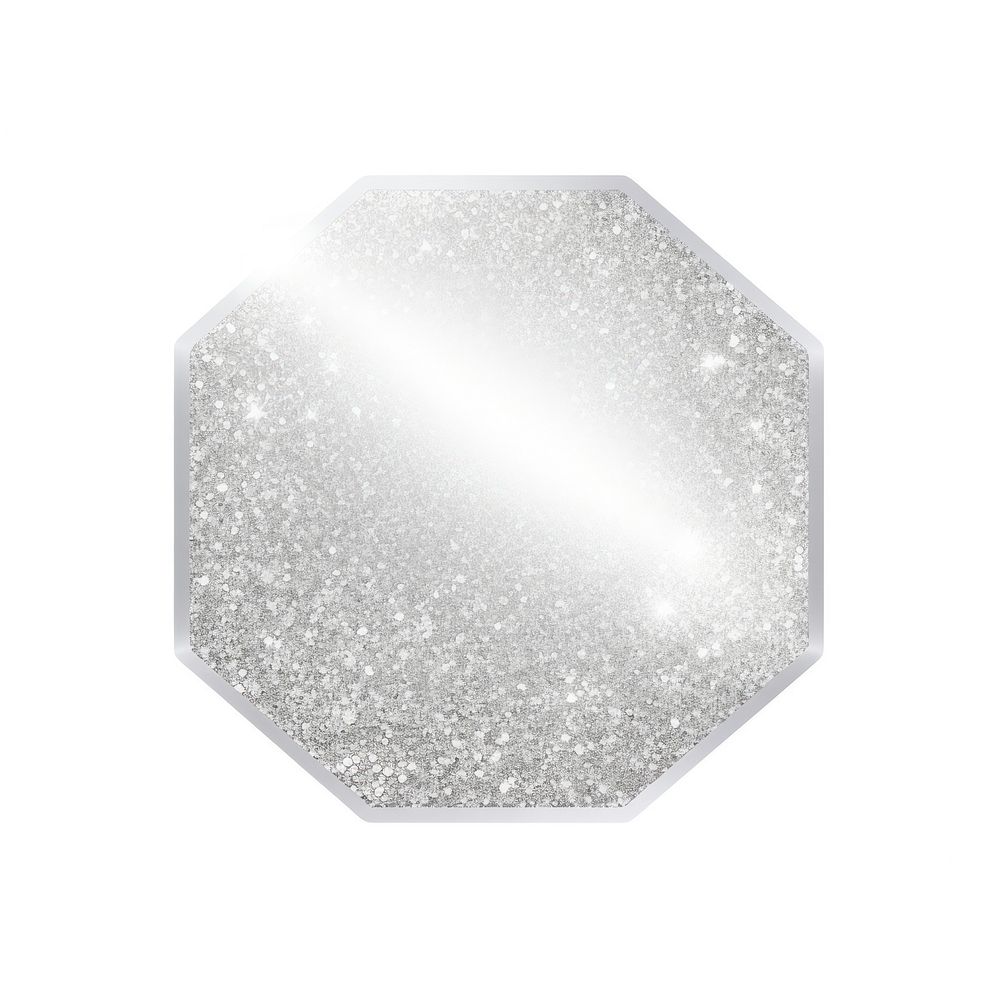 Silver octagon shape icon glitter crystal white background.
