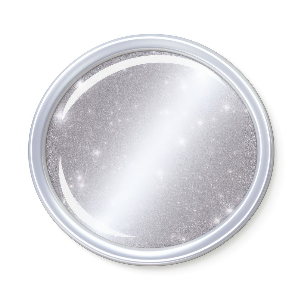 Silver oval icon glitter shape white background.