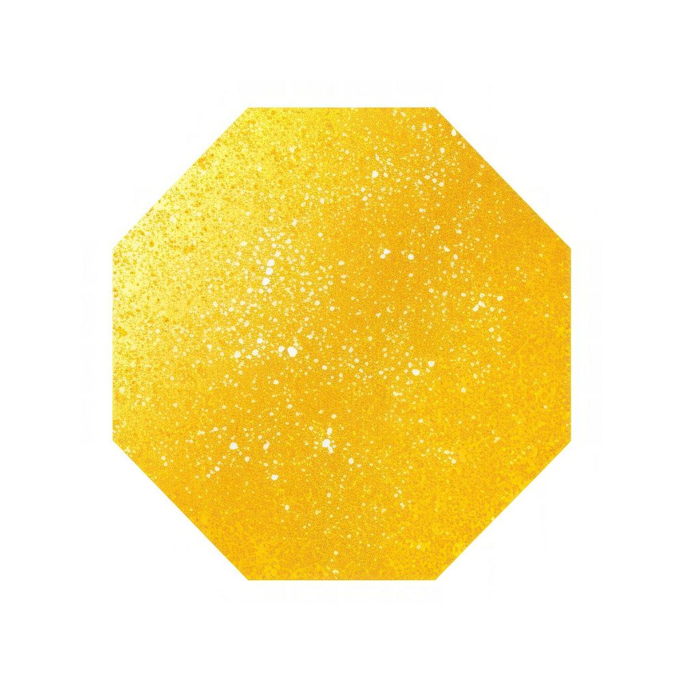 Yellow octagon icon shape white background textured.