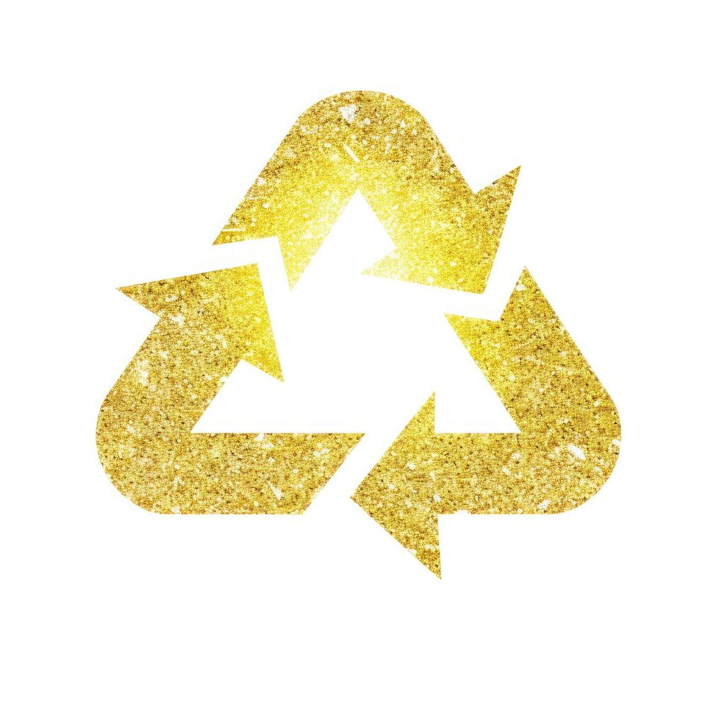 Yellow recycle icon symbol shape white background.