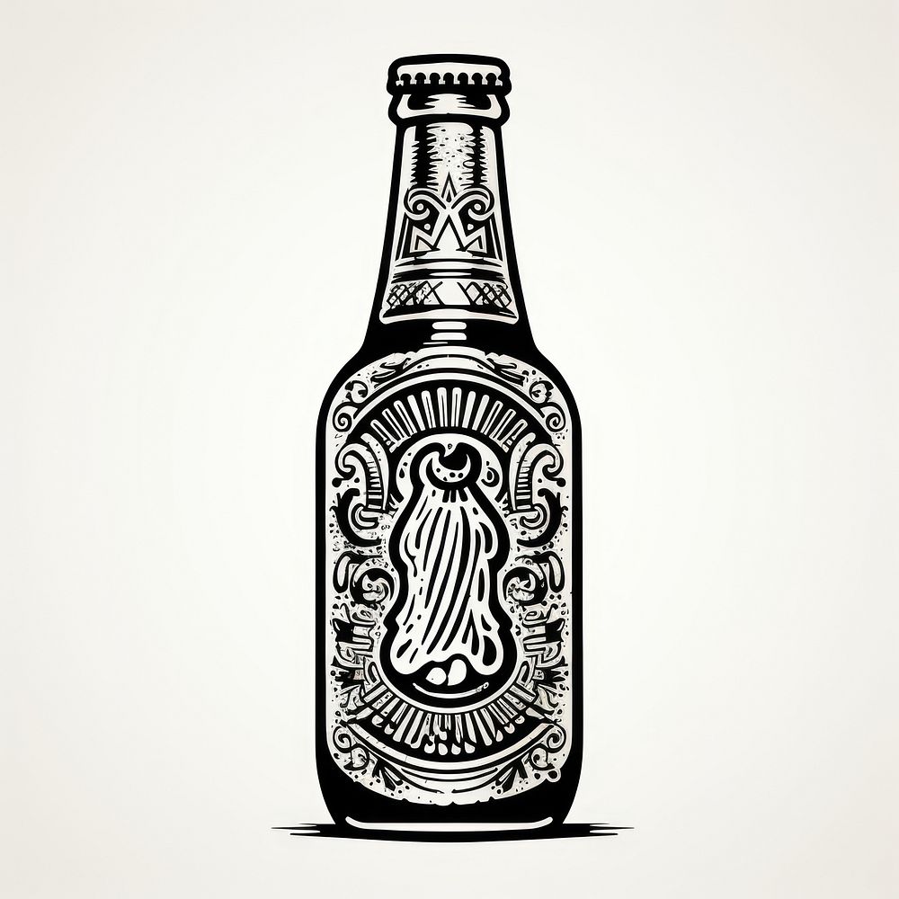 A bottle of beer in oldschool handpoke tattoo style drink refreshment creativity.