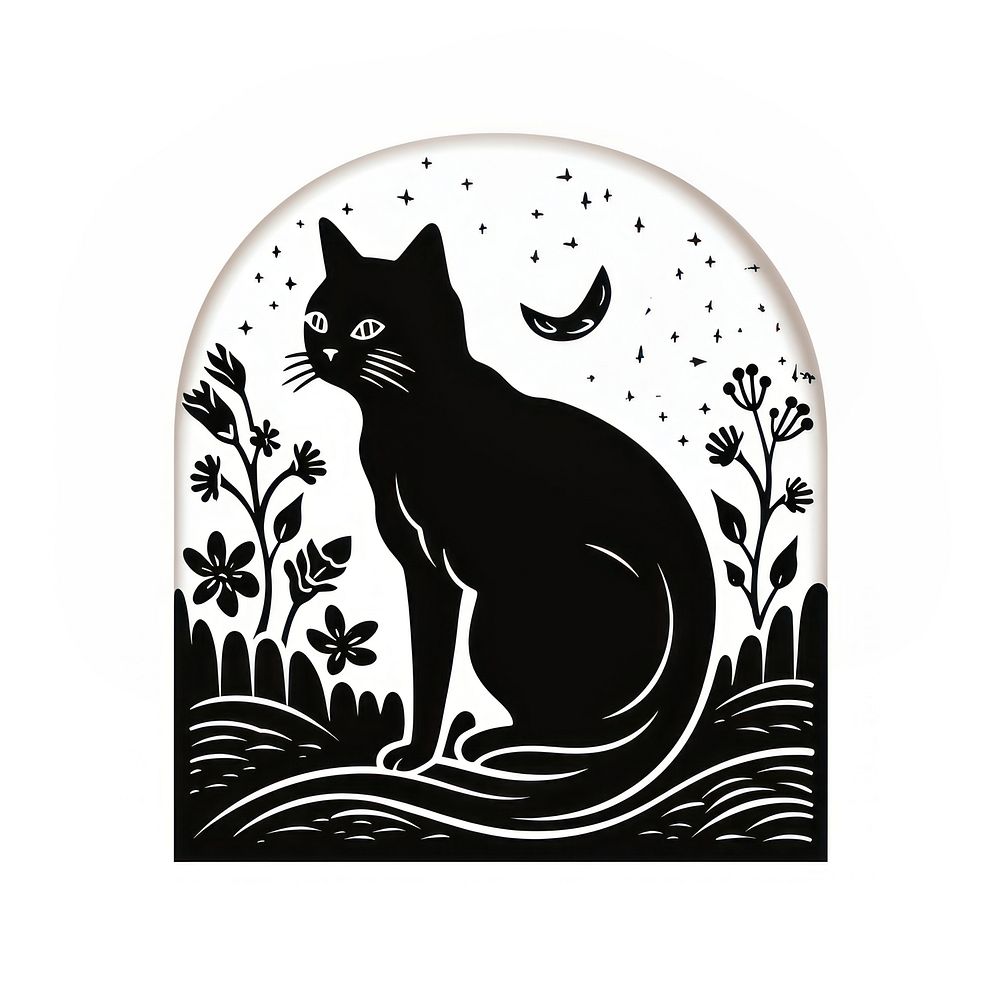 A black cat old school hand poke tattoo style silhouette animal mammal.