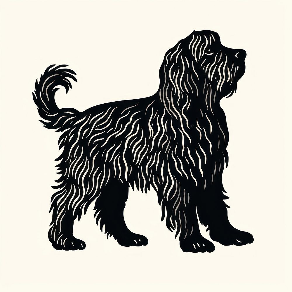 A black doodle dog old school hand poke tattoo style silhouette mammal animal.