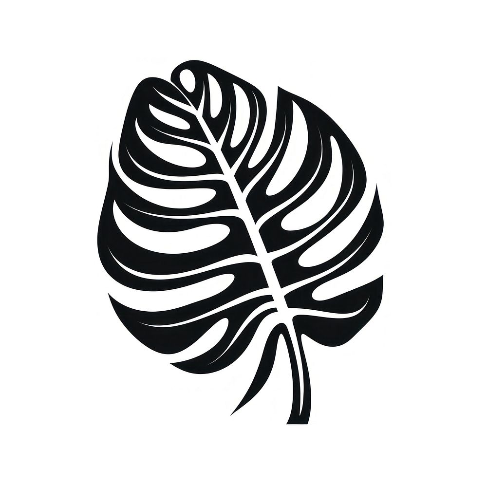 A black monstera leaf old school hand poke tattoo style plant line logo.