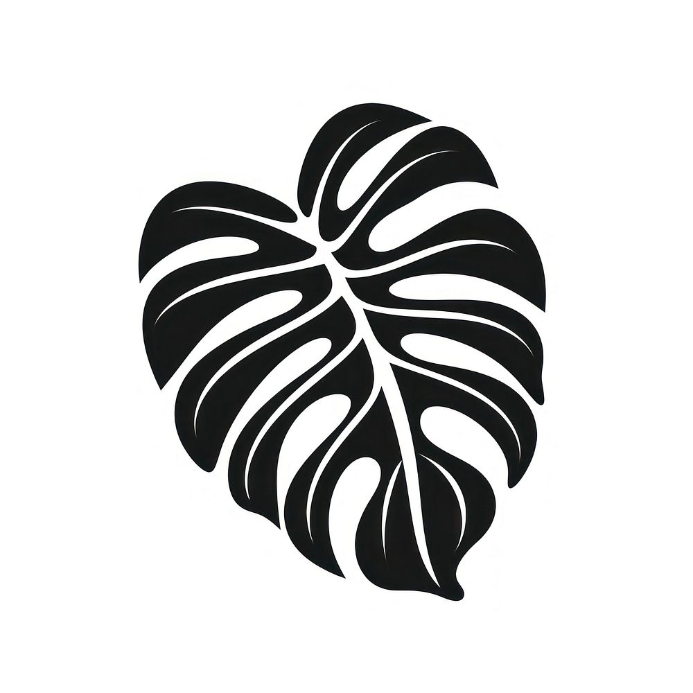 A black monstera leaf old school hand poke tattoo style plant logo white background.