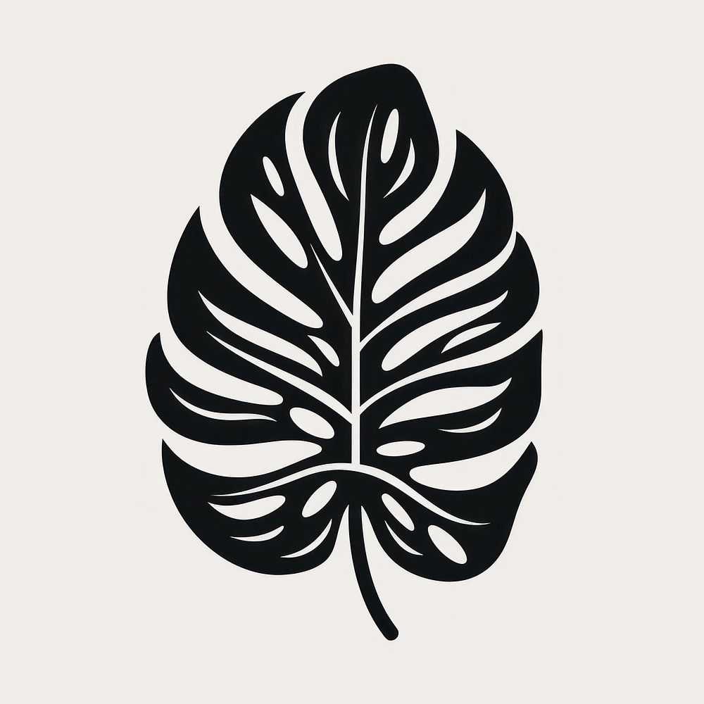 A black monstera leaf old school hand poke tattoo style plant logo xanthosoma.