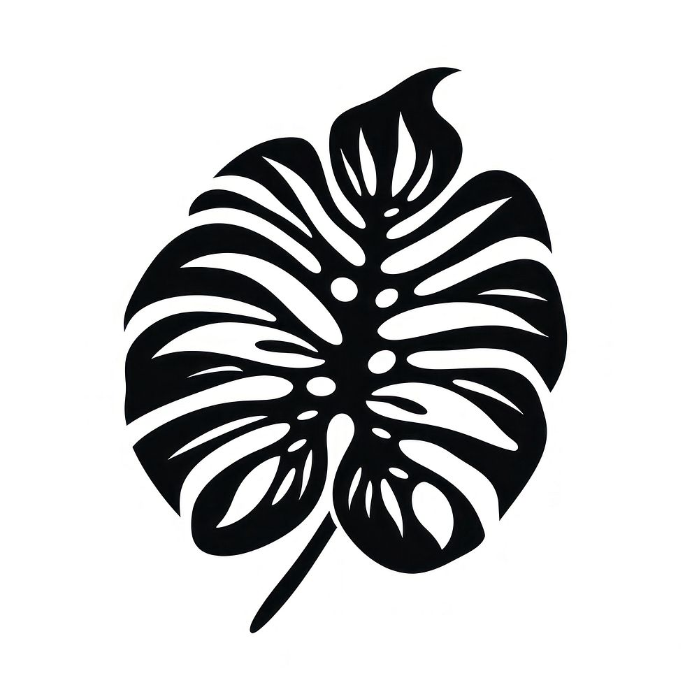 A black monstera leaf old school hand poke tattoo style logo white background xanthosoma.