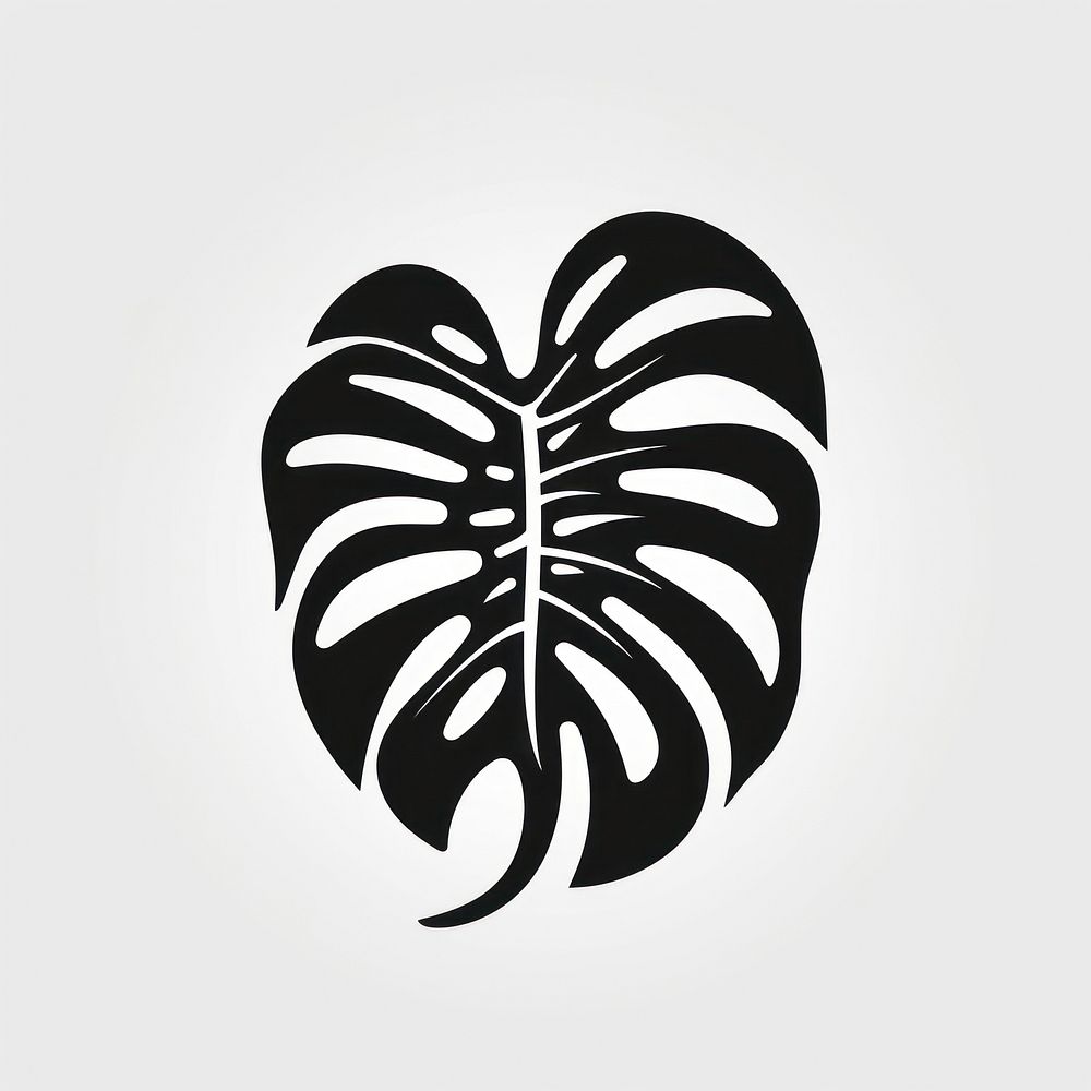 A black monstera leaf old school hand poke tattoo style logo plant monochrome.