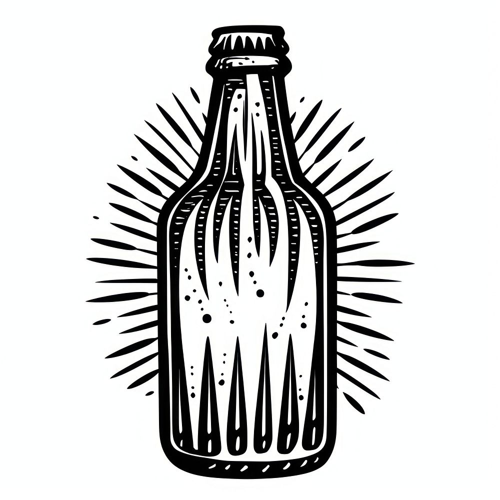 A cage of beer in oldschool handpoke tattoo style bottle drink white background.