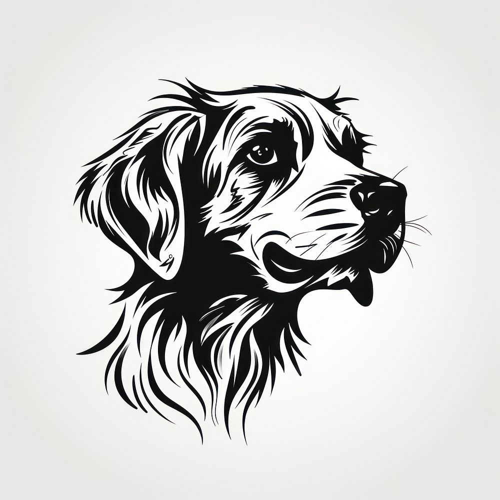 A dog in tattoo flash illustration style drawing mammal animal.
