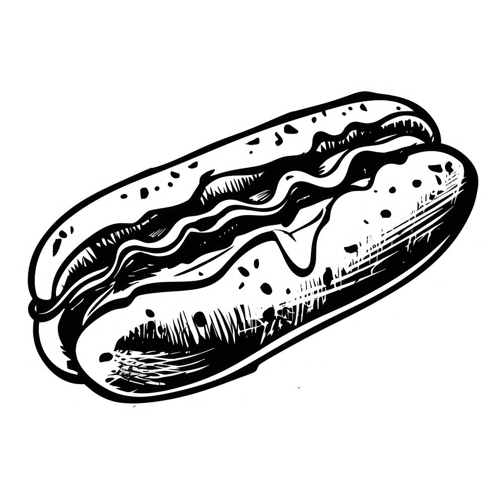 A hotdog in oldschool handpoke tattoo style food monochrome bratwurst.