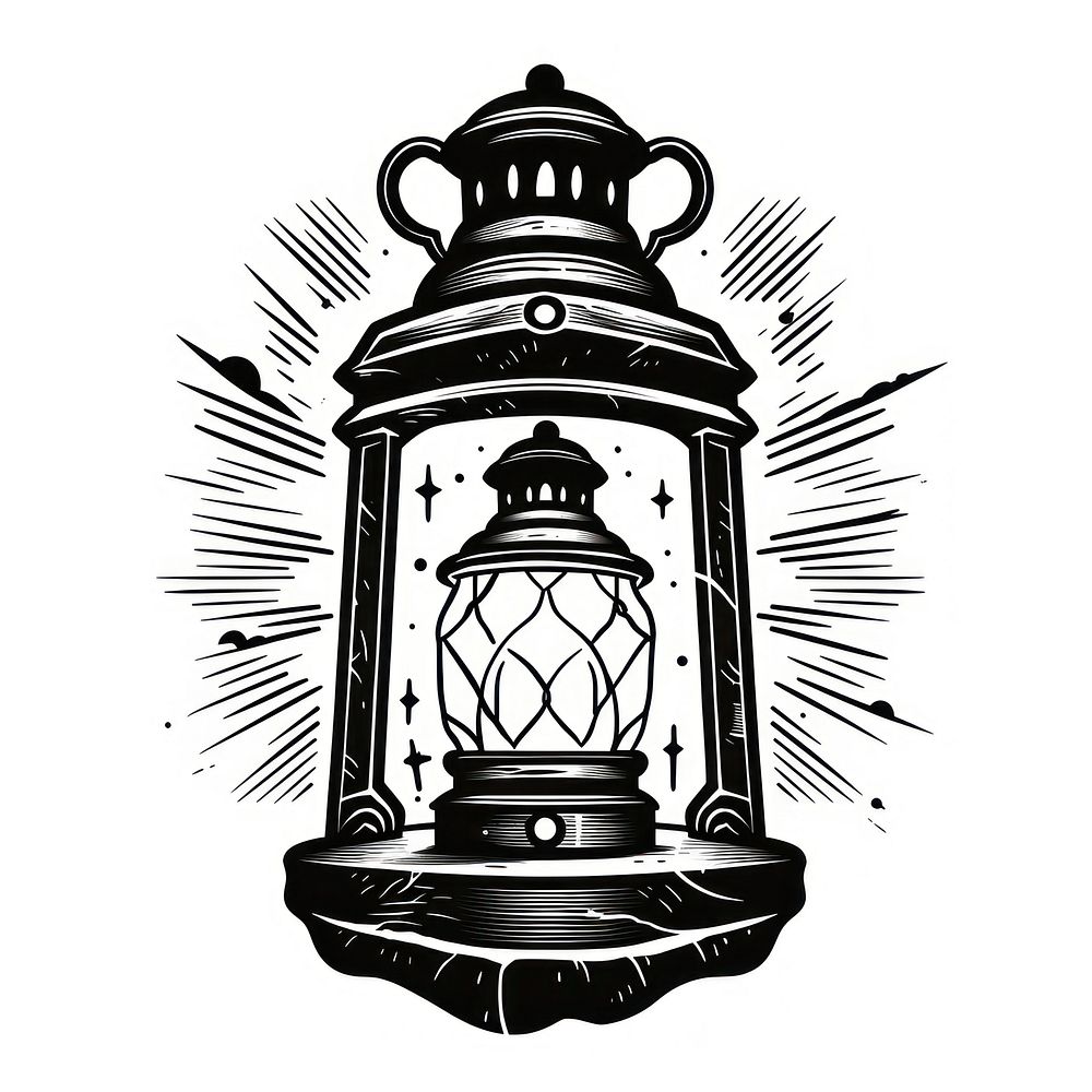 A lantern oldschool handpoke tattoo style line architecture illuminated.