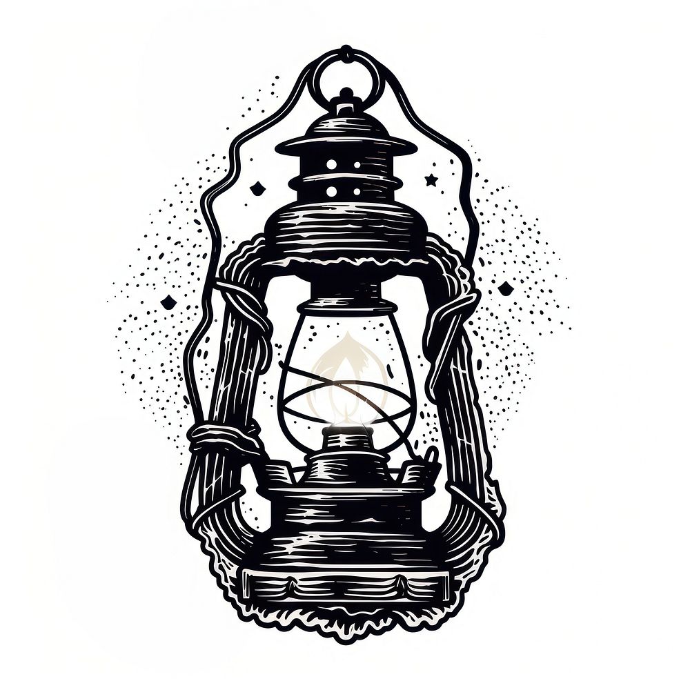 A lantern oldschool handpoke tattoo style lamp illuminated electricity.