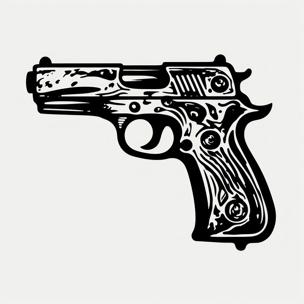 A pistol oldschool handpoke tattoo style handgun weapon aggression.