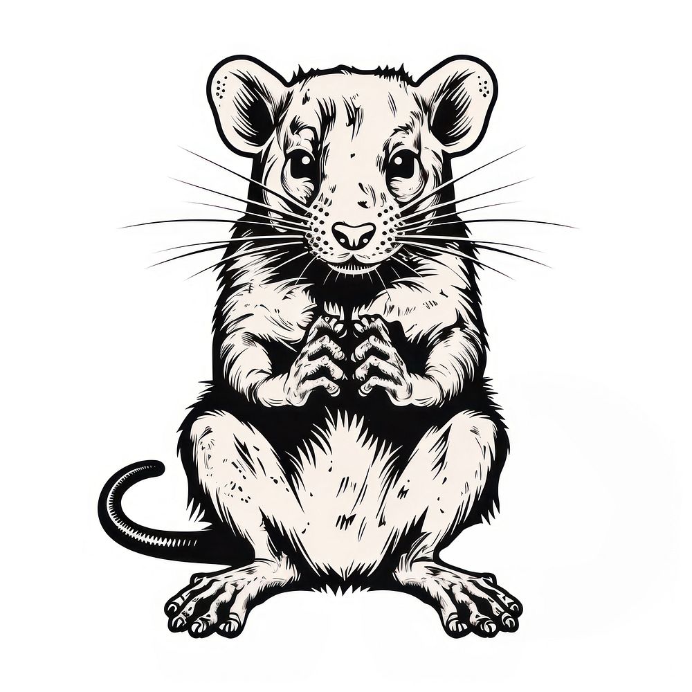 A rat in oldschool handpoke tattoo style drawing animal mammal.