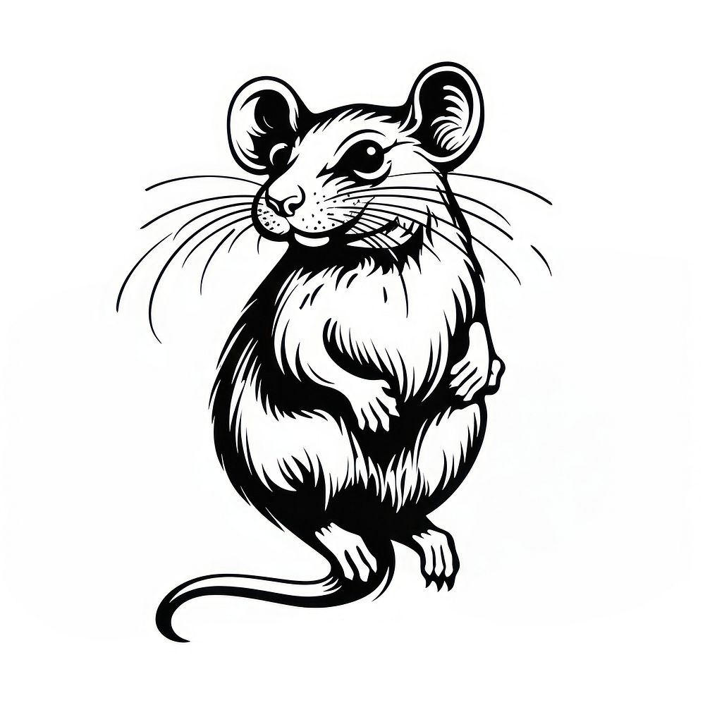 A rat in oldschool handpoke tattoo style drawing animal rodent.