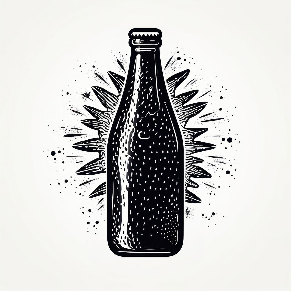 A simple bottle of beer in oldschool handpoke tattoo style drink condensation refreshment.