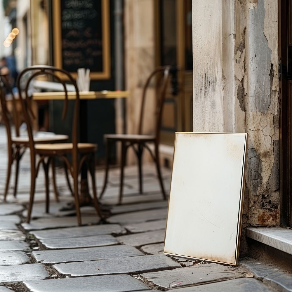 Blank menu sign street furniture table.