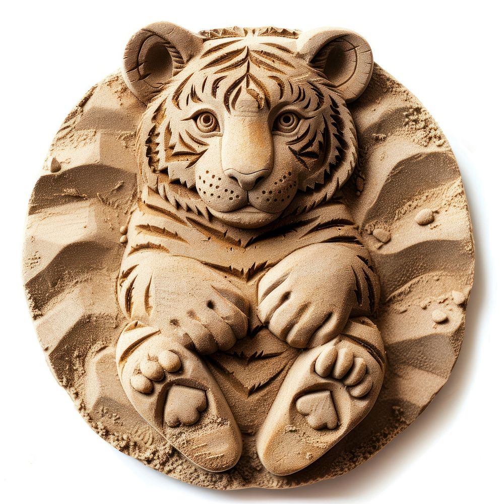 Sand Sculpture tiger sculpture cartoon animal.
