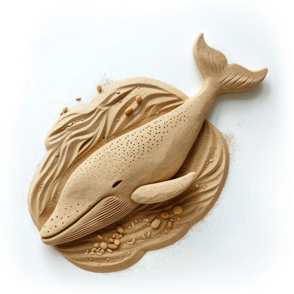 Sand Sculpture whale animal food white background.