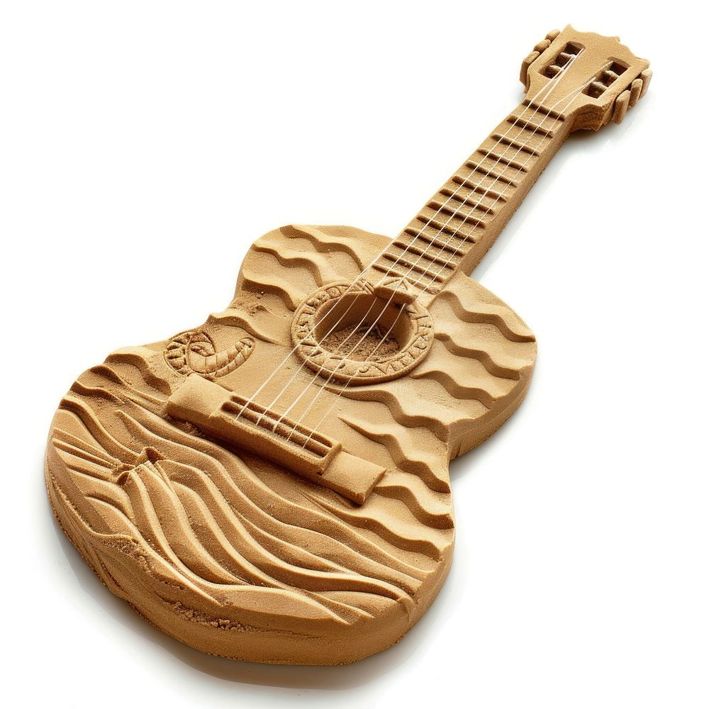 Sand Sculpture guitar white background creativity string.