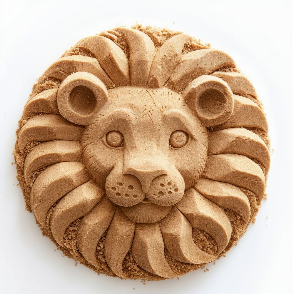 Sand Sculpture lion food art representation.