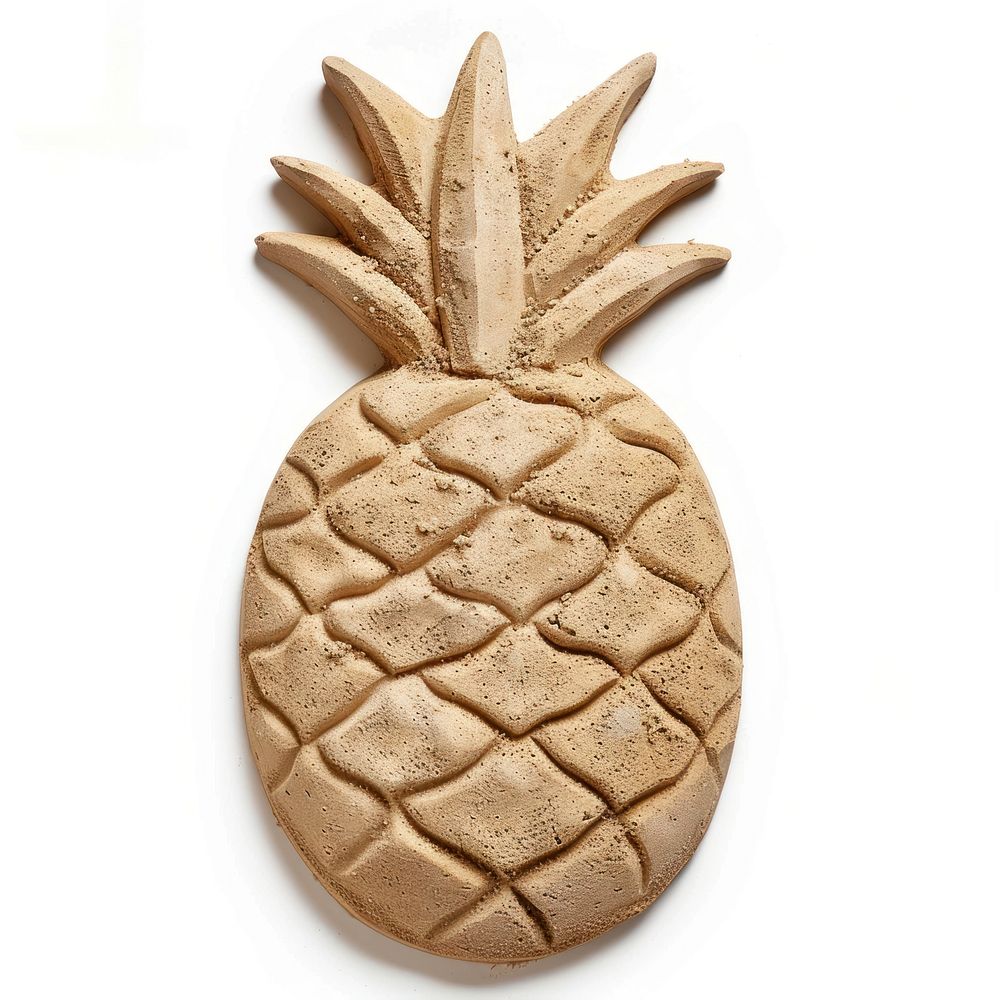 Sand Sculpture pineapple fruit food white background.