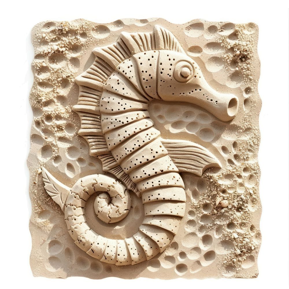 Sand Sculpture seahorse animal art representation.