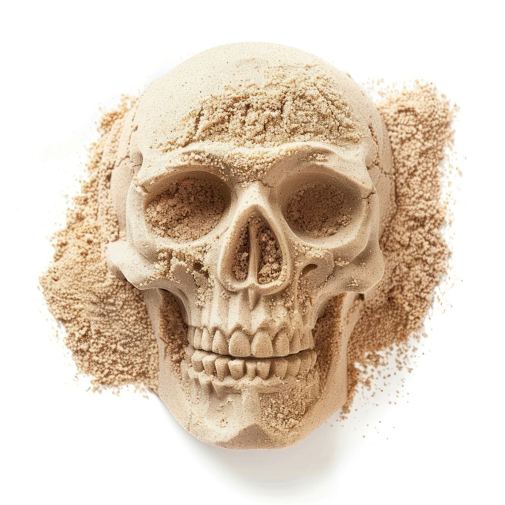 Sand Sculpture skull sand white background anthropology.