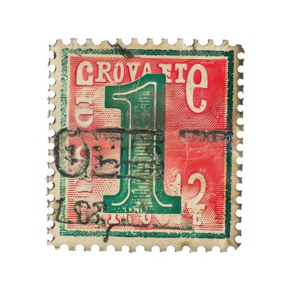 Vintage postage stamp with number 1 blackboard currency banknote.
