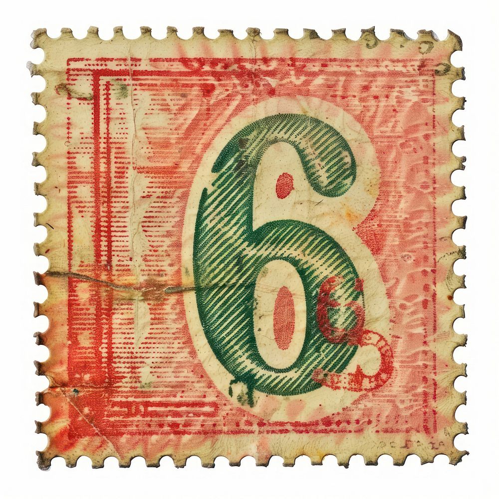 Vintage postage stamp with number 6 backgrounds paper text.