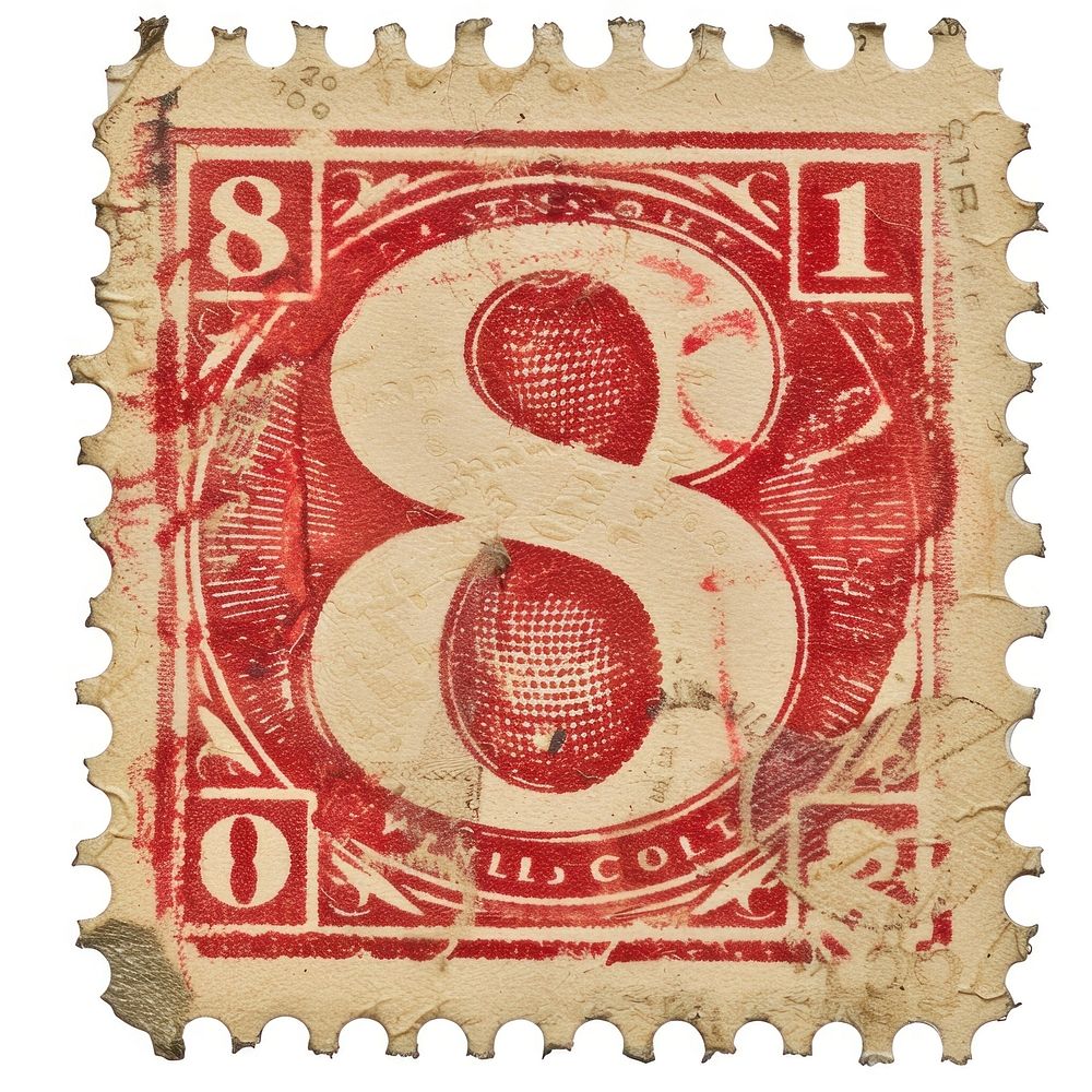 Vintage postage stamp with number 8 white background pattern letter.