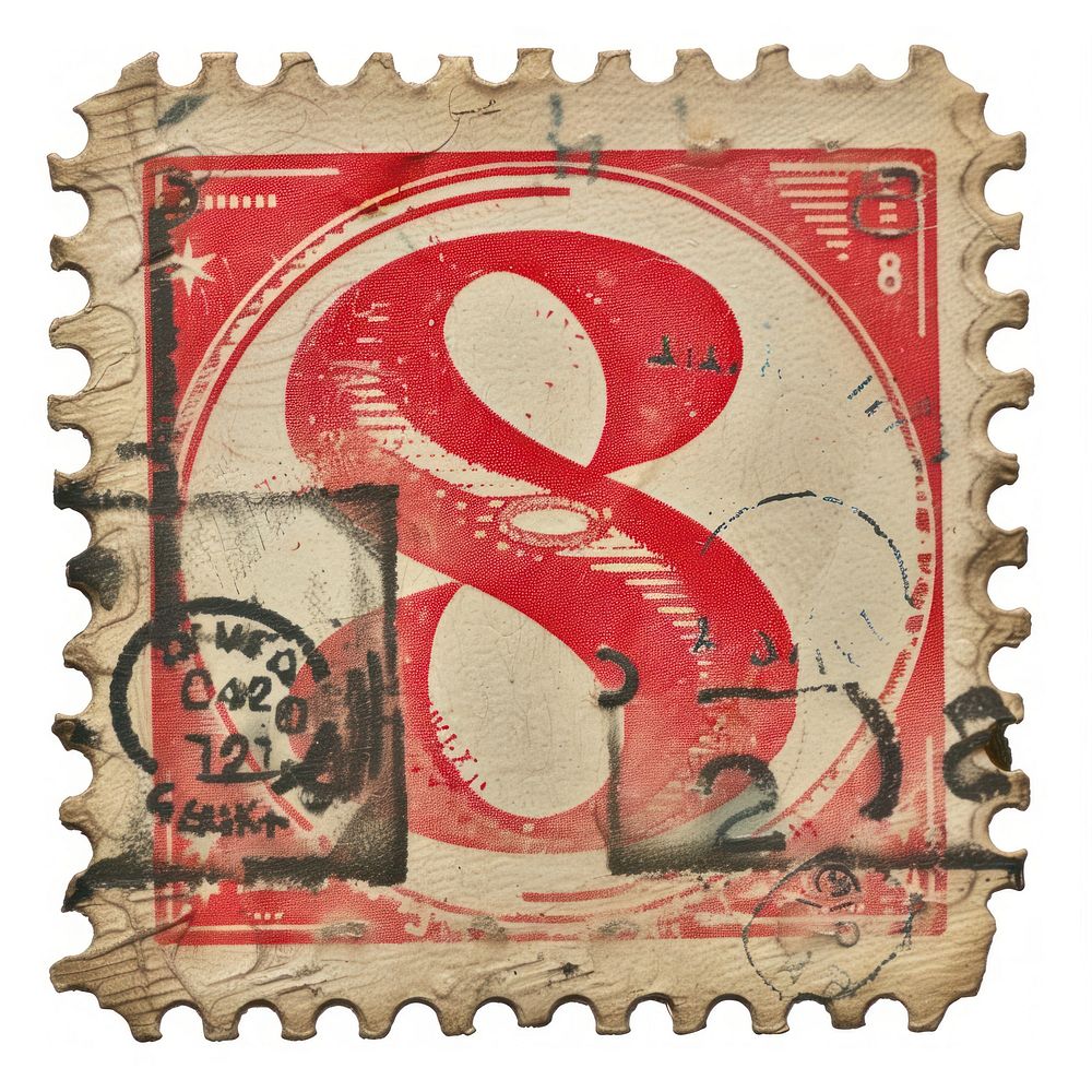 Vintage postage stamp with number 8 text white background currency.