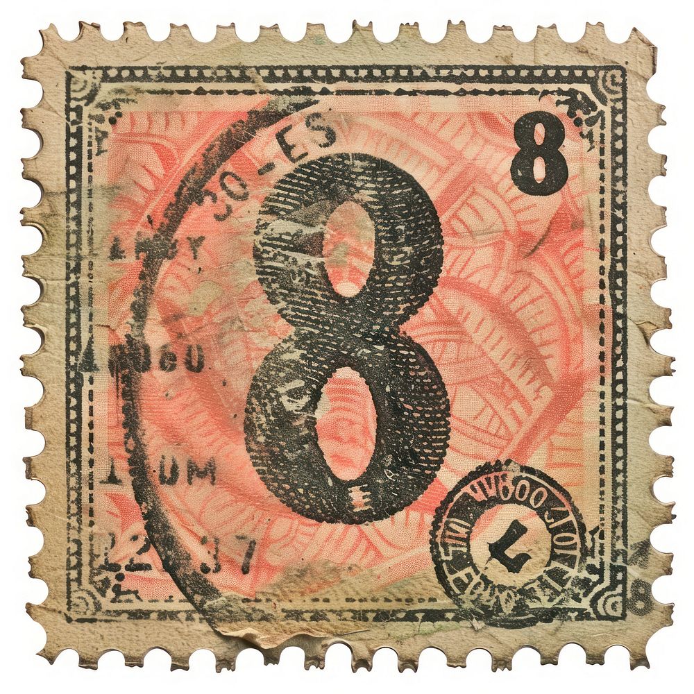 Vintage postage stamp with number 8 backgrounds banknote currency.