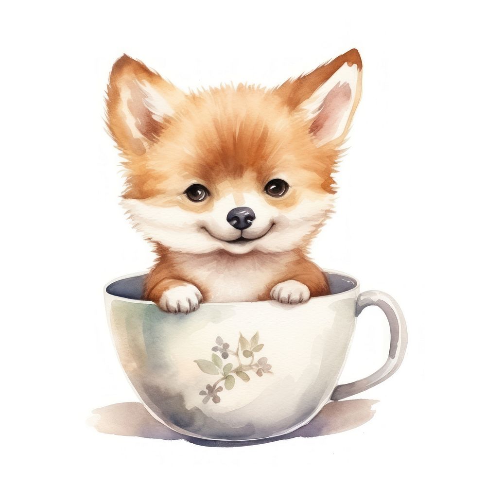Shiba holding tea cup cartoon mammal coffee.