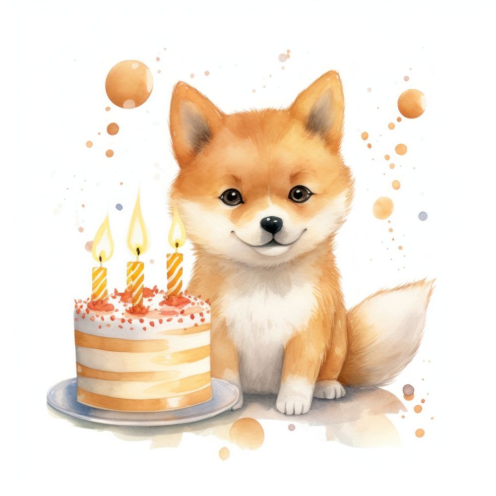 Shiba holding birthday cake animal dessert cartoon.