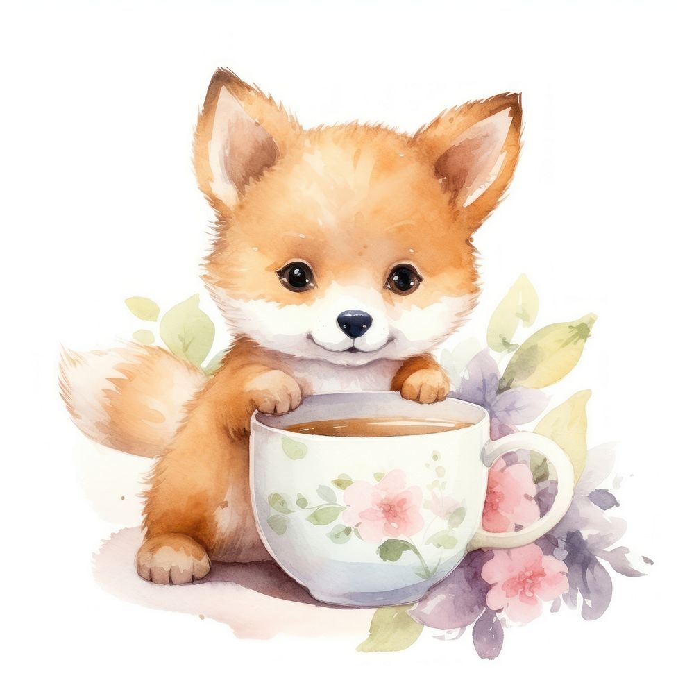 Shiba holding tea cup cartoon mammal animal.