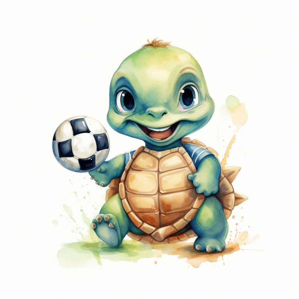 Tortoise holding football animal reptile cartoon.