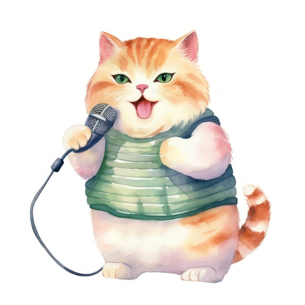 Cat holding microphone cartoon mammal animal.