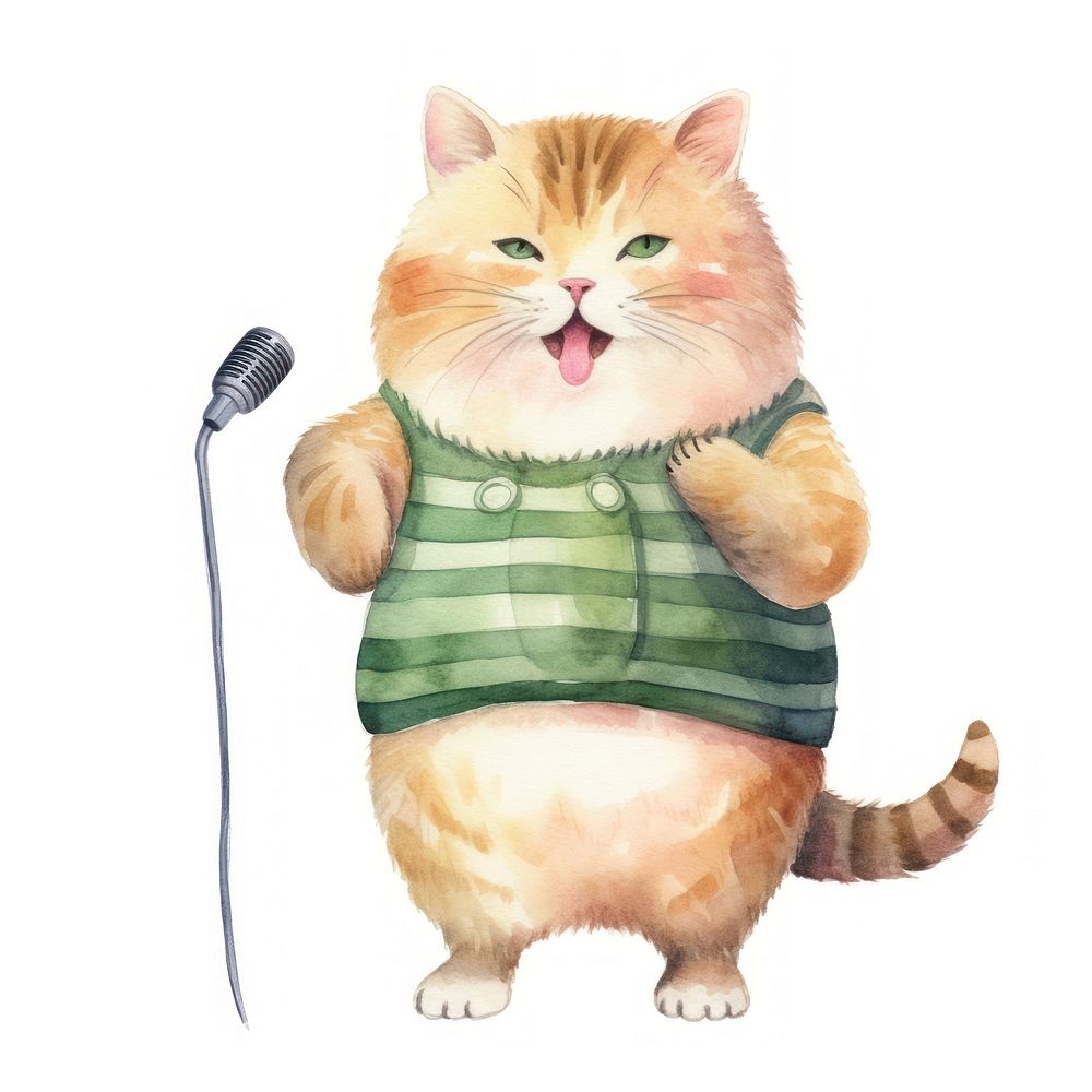 Cat holding microphone animal cartoon mammal.
