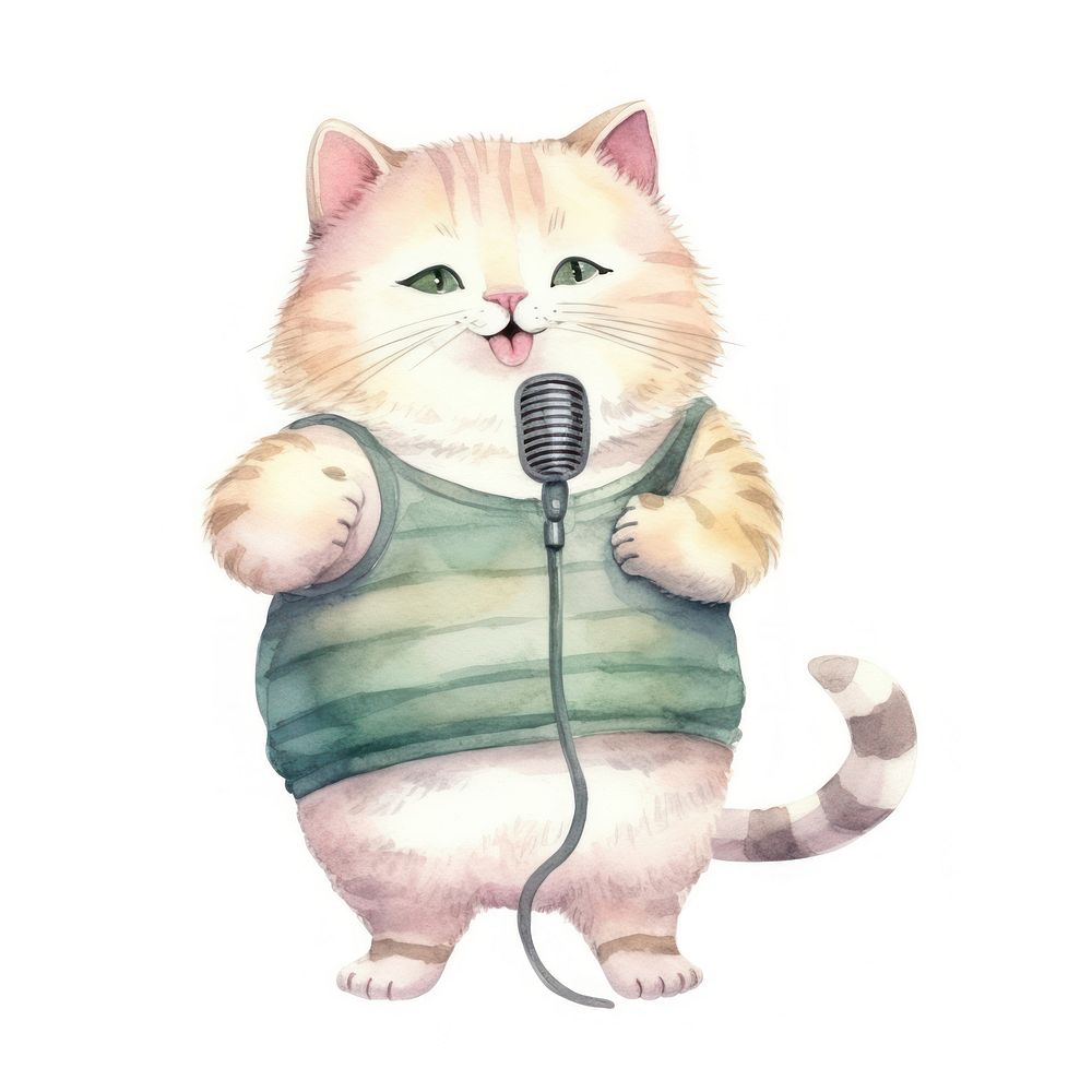 Cat holding microphone cartoon drawing mammal.