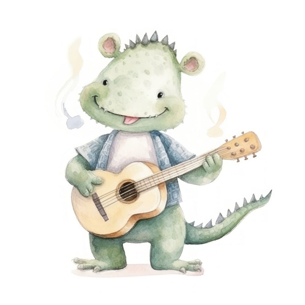 Crocodile playing guitar cartoon cute white background.