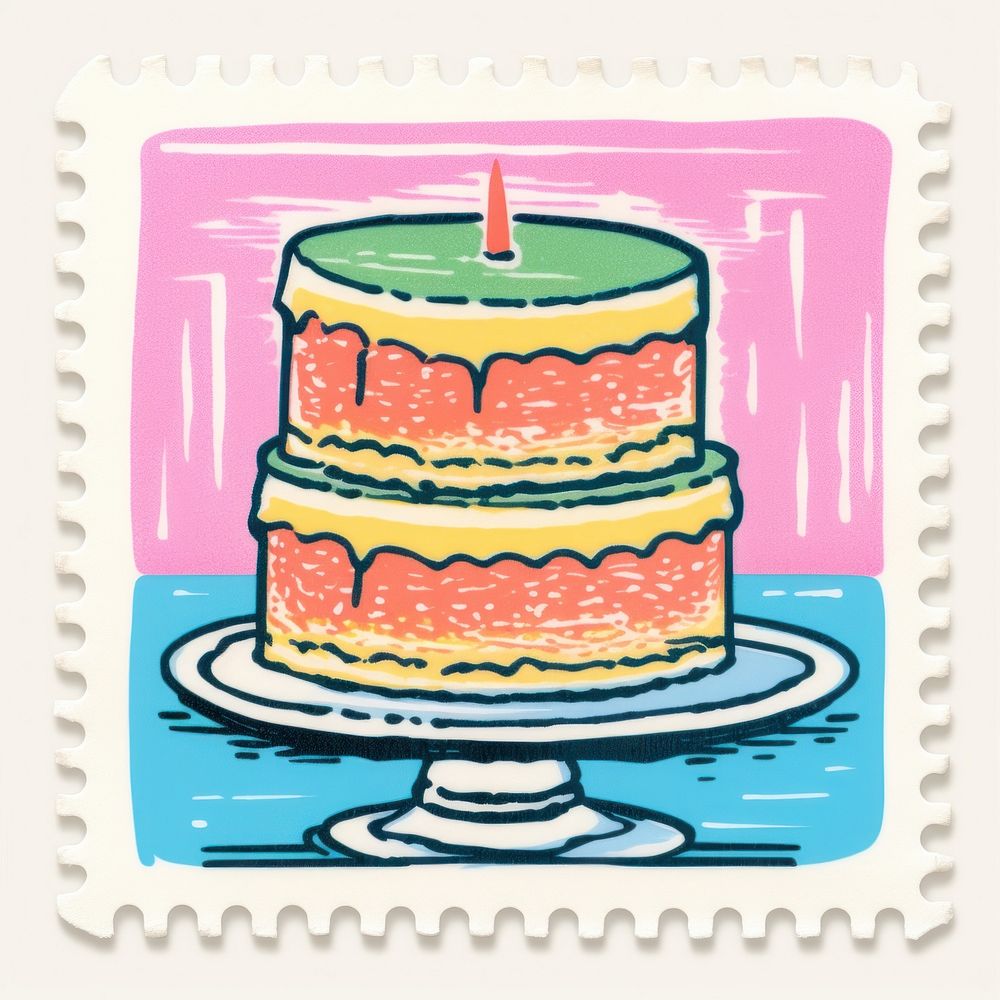 Cake Risograph style dessert candle icing.