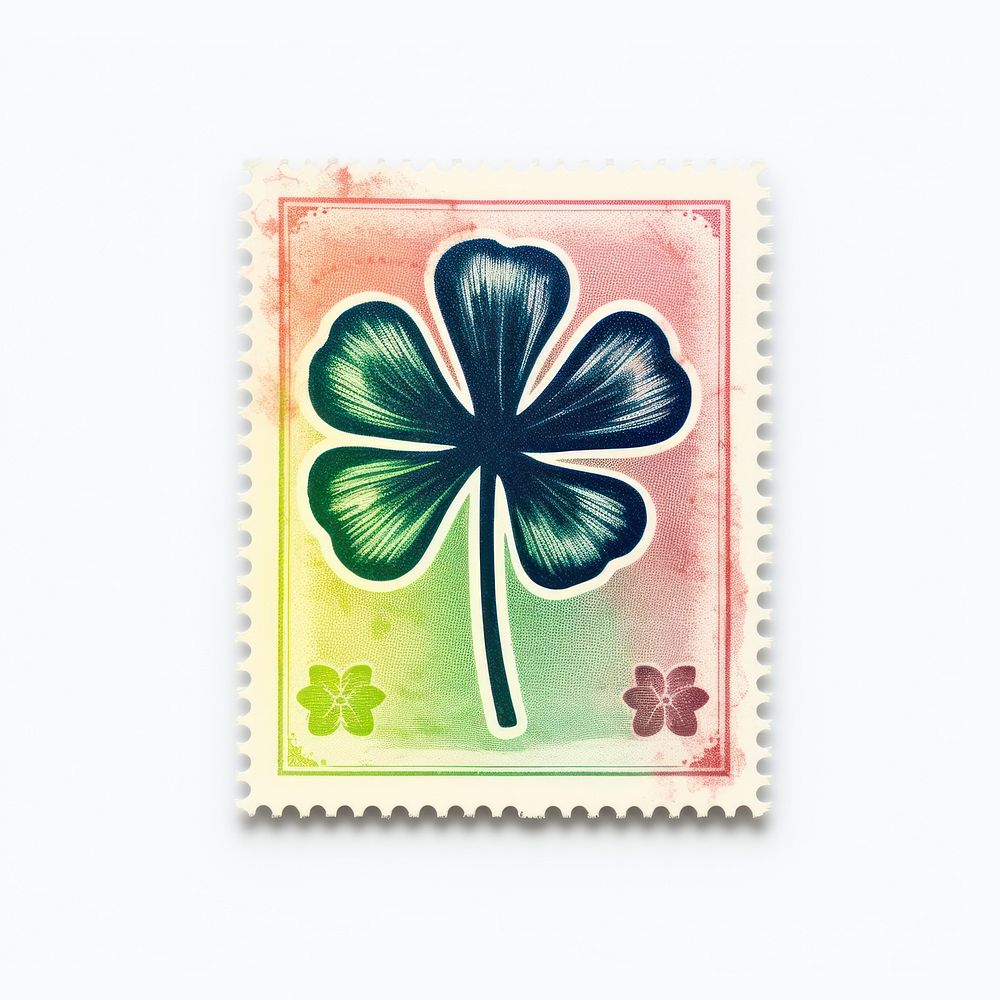 Clover Risograph style art postage stamp creativity.