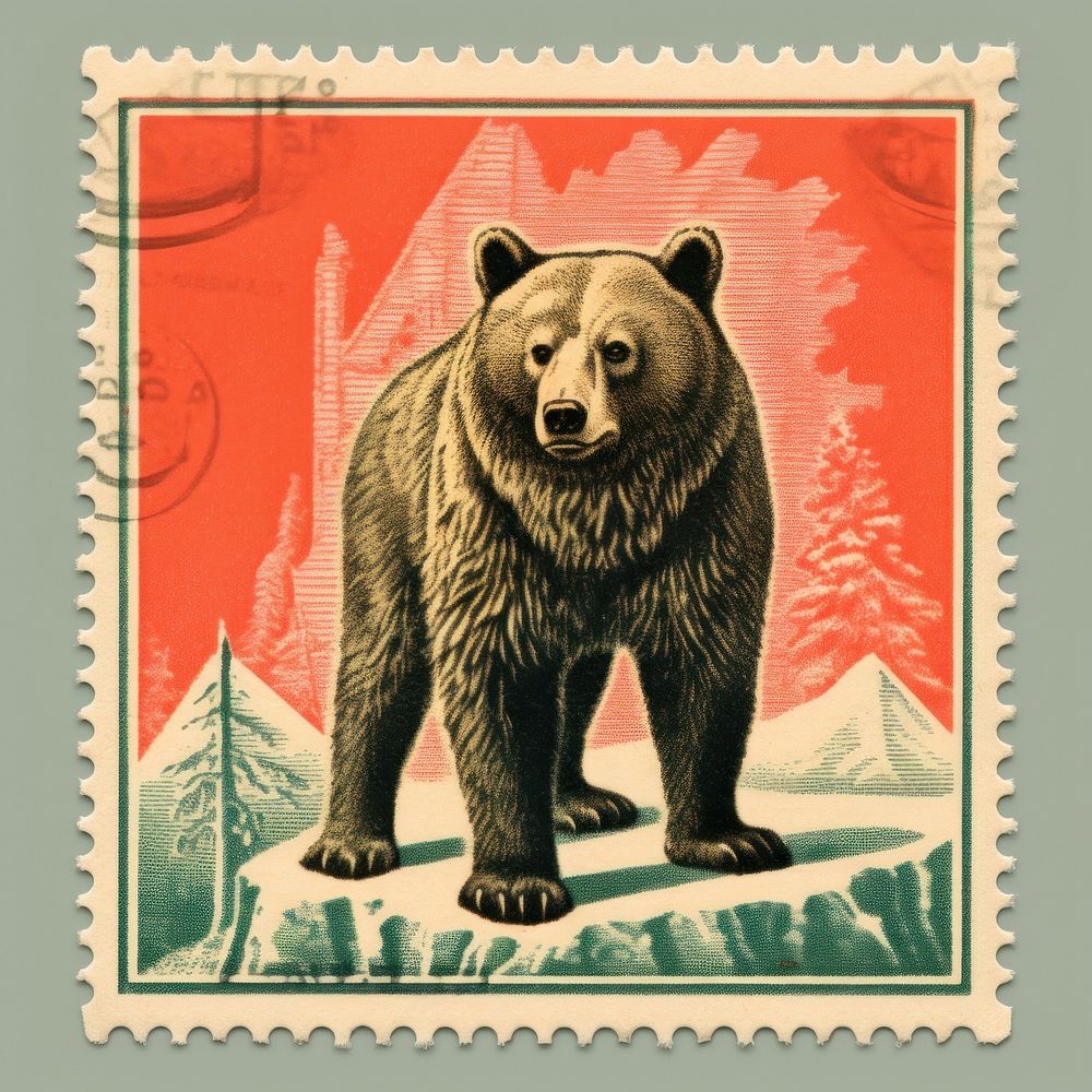 Bear Risograph style mammal animal representation.