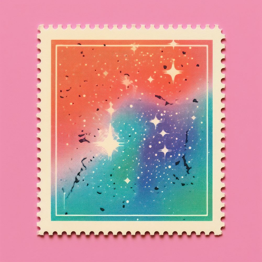 Galaxy Risograph style postage stamp illuminated creativity.