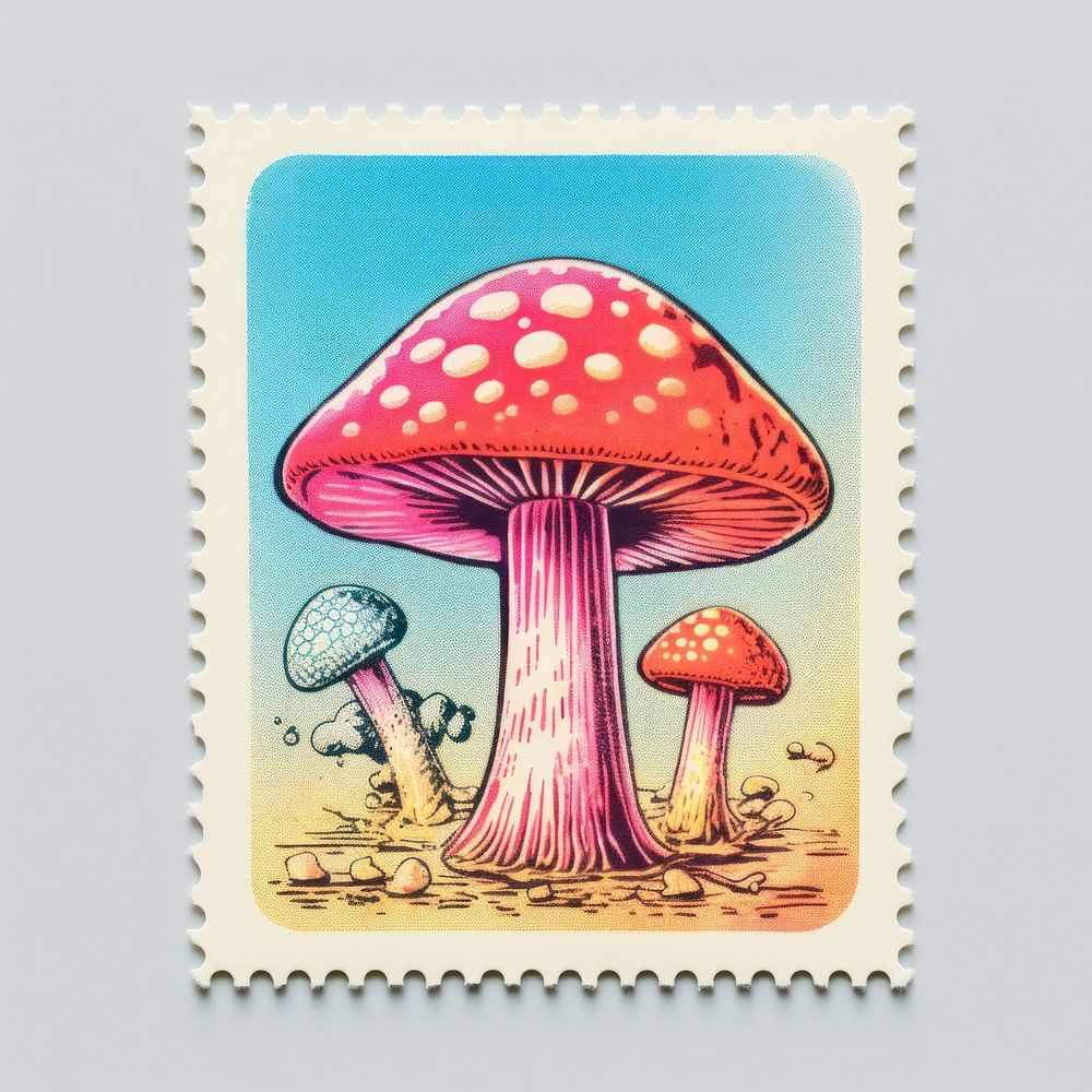 Mushroom Risograph style agaric fungus representation.