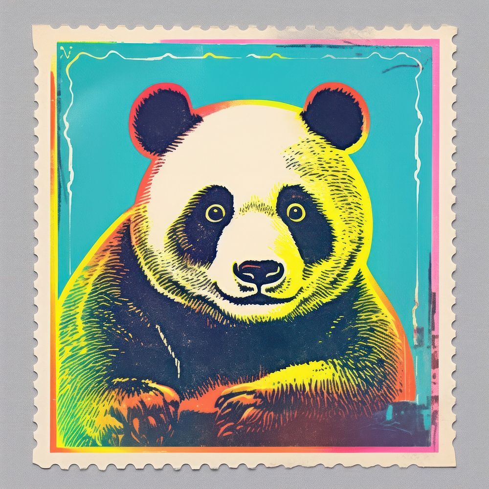 Panda Risograph style animal mammal bear.