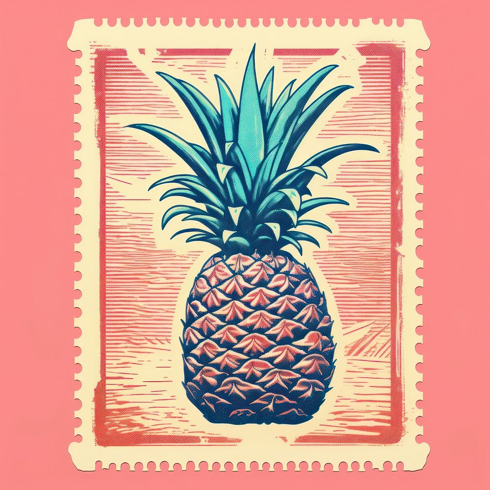 Pineapple Risograph style fruit plant food.